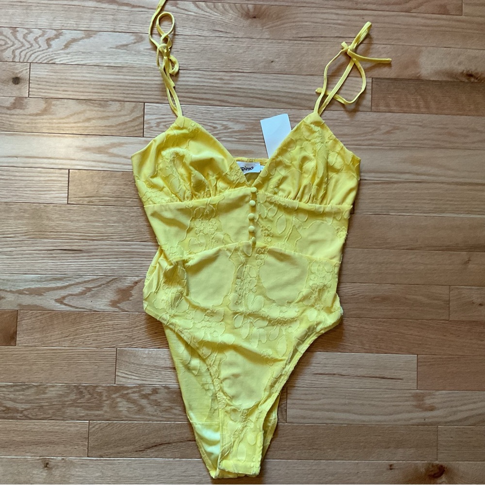 New - DESIGUAL SERENA bodysuit travel vacation beach yellow floral